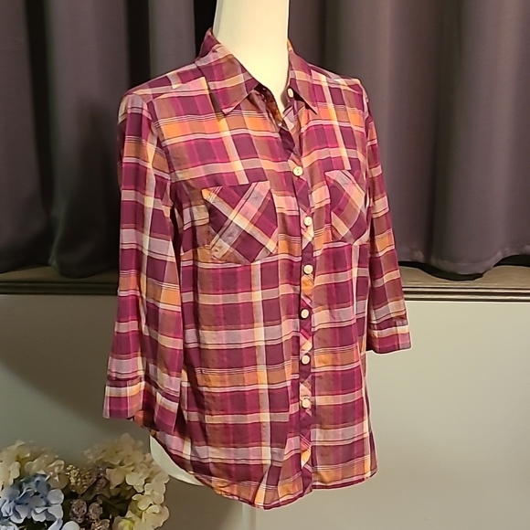 croft & barrow Tops - Croft and Barrow Plaid Top - Petite Large